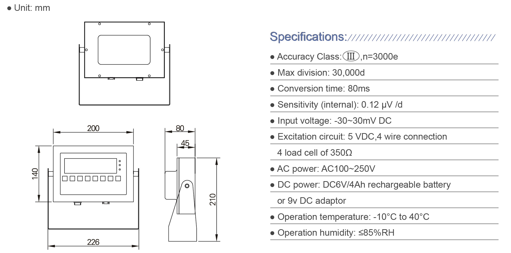 weighing indicator LP7510 specification